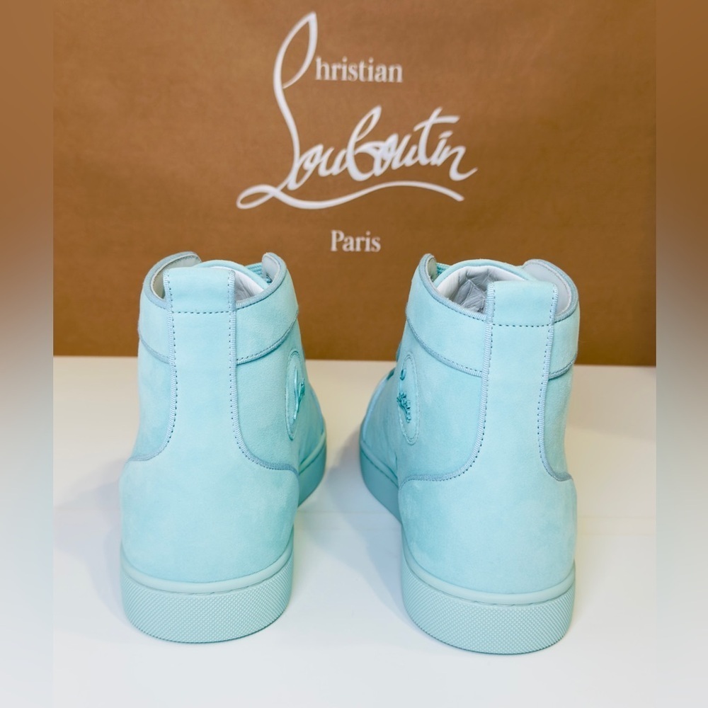 Christian Louboutin Louis Orlato High-top Men’s Sneakers Teal Suede/Velvet EU-44 - Picture 8 of 16